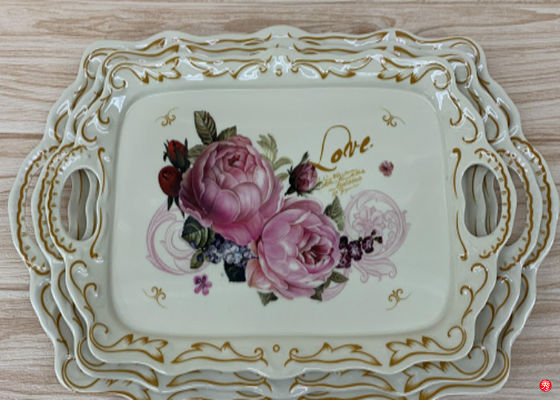 良い価格 食品等級のプラスチック ハンドルが付いている15インチのメラミン サービングの皿 オンライン